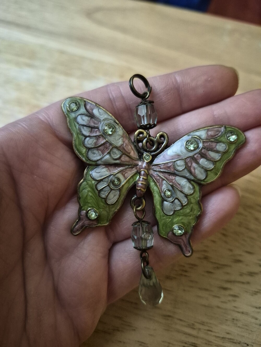 Enamel Multicolor Rhinestone Butterfly Necklace Pendant - Picture 5 of 6